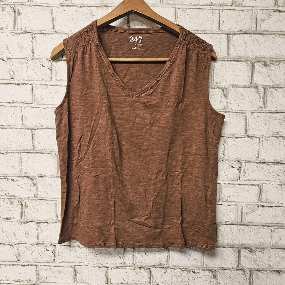Maurices 24/7 Women's Brown V-Neck Tank Top Size L Cotton Blend